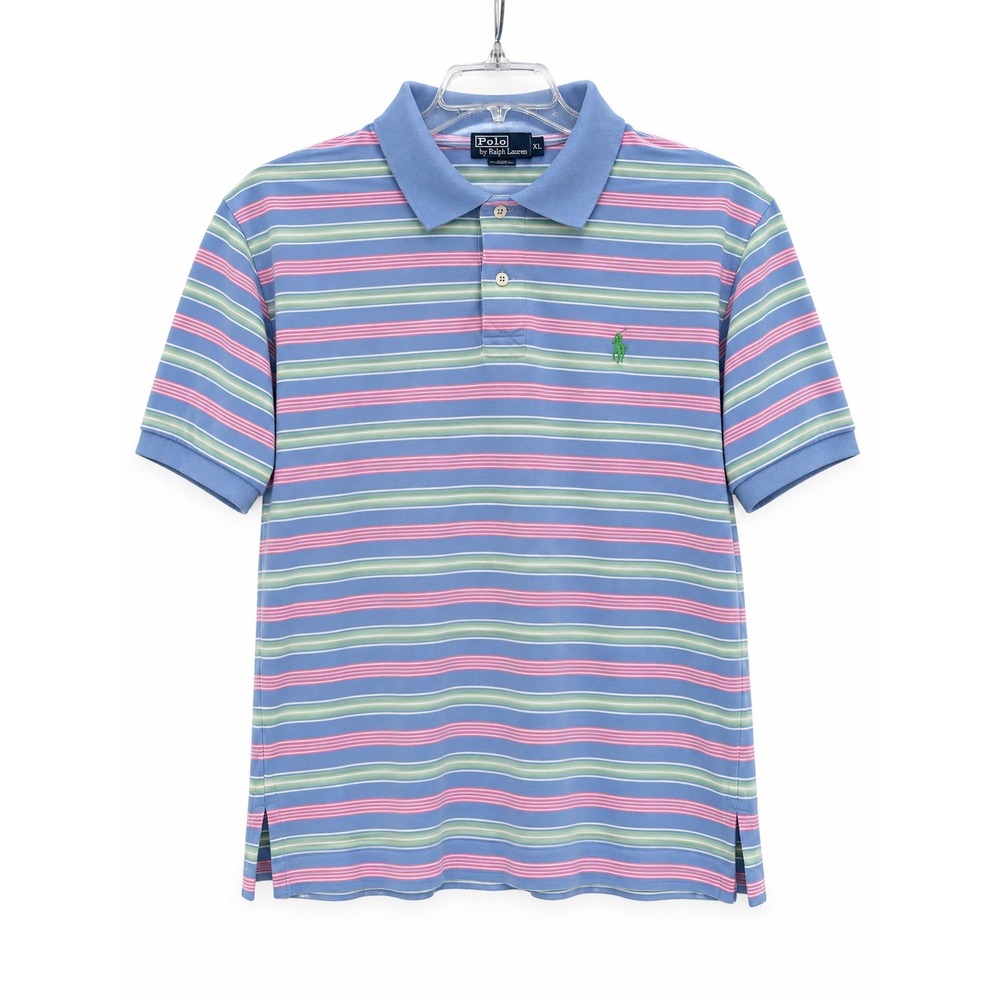 Polo Ralph Lauren Mens XL Pima Cotton Striped Polo Shirt Blue Pink Green Pony
